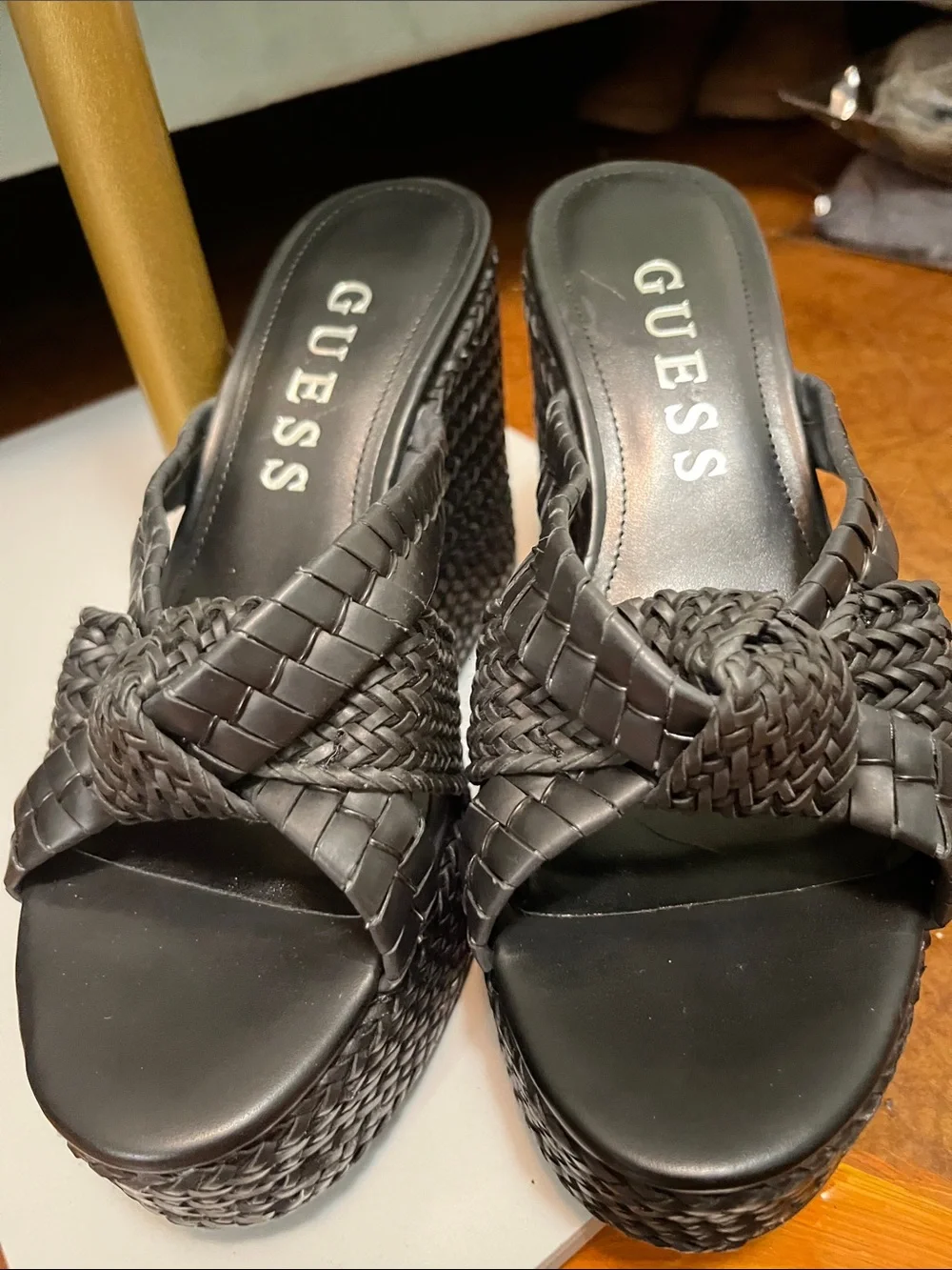 GUESS Black Woven Knot Platform Slide Sandals NEW size US 8 women’s
